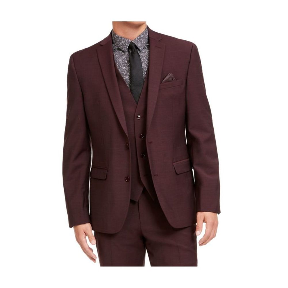 BAR III Mens Burgundy Single Breasted, Stretch Suit Jacket 40 Short